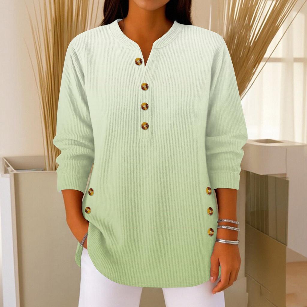 Women's Fashionable Button Collar Long-sleeved Christmas Print Pullover Top