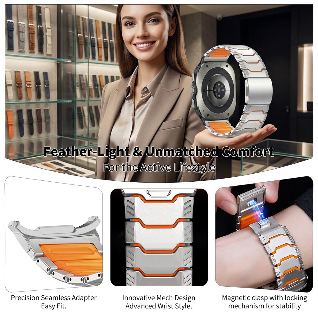 Cinturini con Chiusura Magnetica in Silicone e Titanio per Samsung Galaxy Watch Ultra 2 Cinturini per Galaxy Watch 9 8 Classic Braccialetto