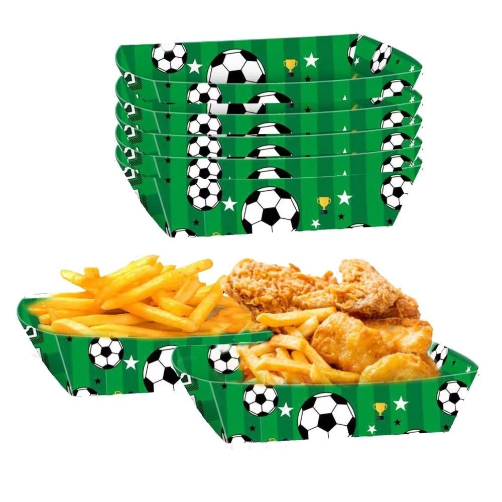 12Pcs Football Theme Paper Food Trays Paper Basketball Baseball Theme Disposable Food Boat Multifunctional Snack Tray