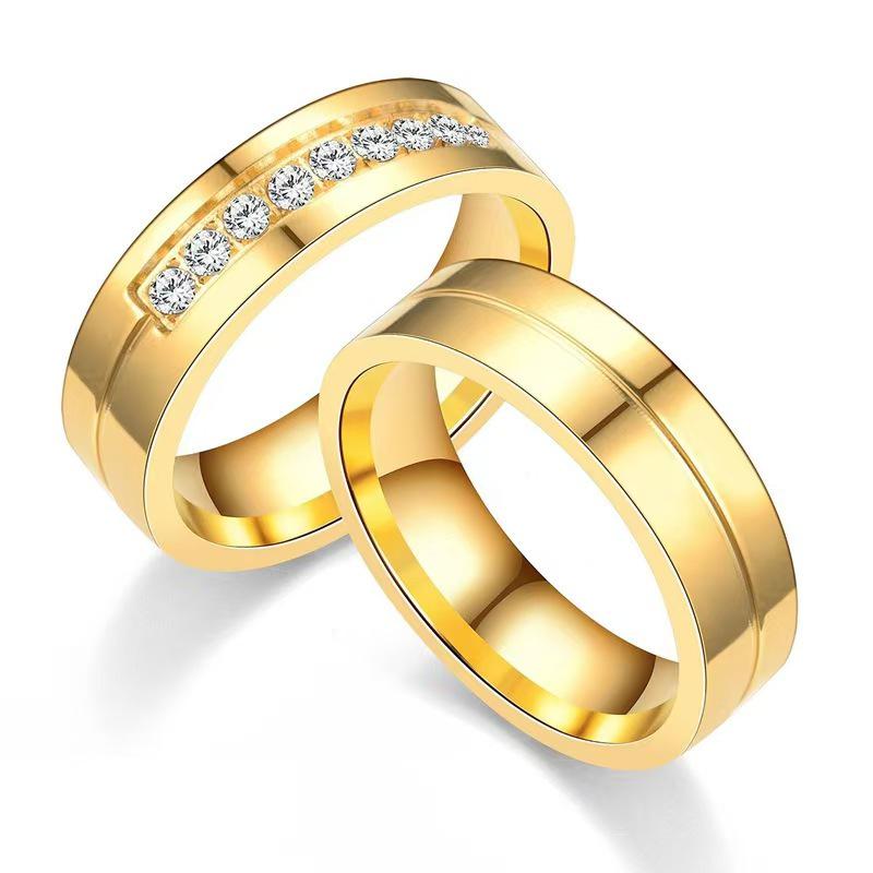 Stainless Steel Diamond Couple Rings - European, American & Korean Style Zircon Hand Jewelry