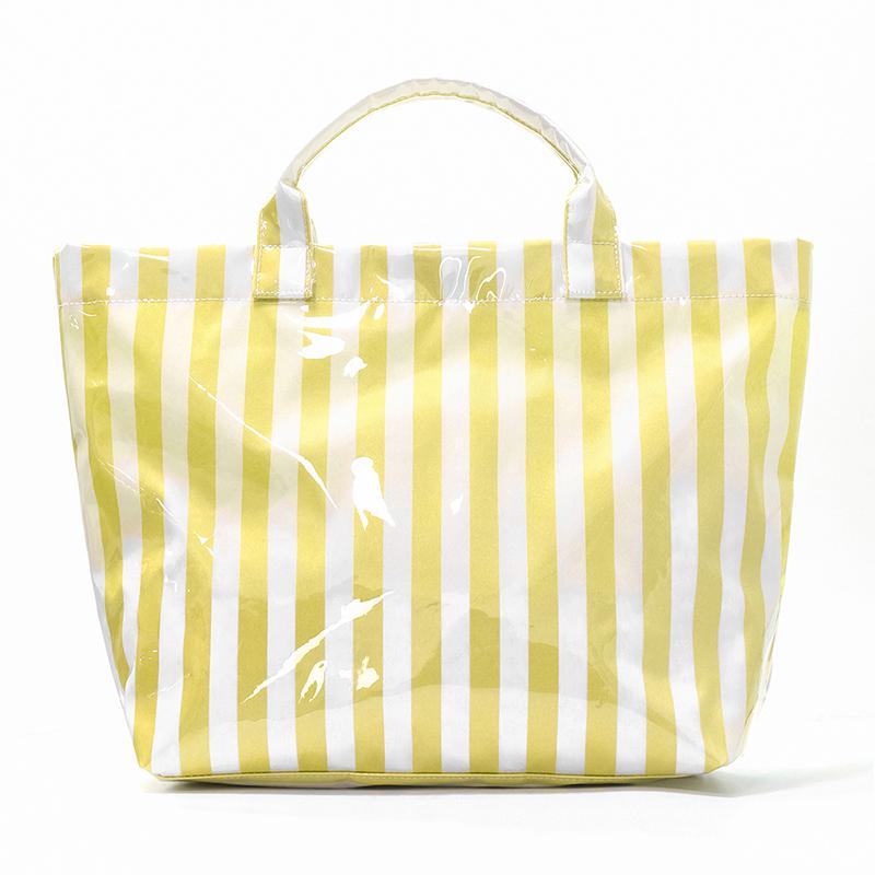 Stylish Striped Pvc Tote Bag Large-capacity Handbag Lightweight Portable Travel Shoulder Bag Casual Waterproof Shopping Bag