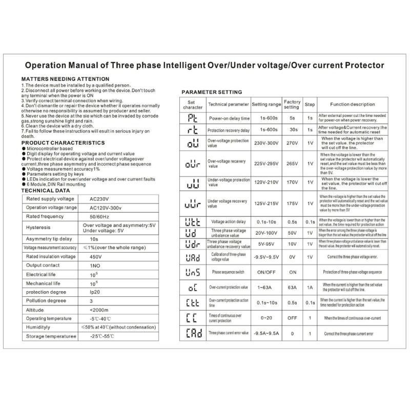 Adjustable Overcurrent Protector Digital 3 Phase DIN Rail Voltmeter Ammeter Current Power Tester Relays Protector