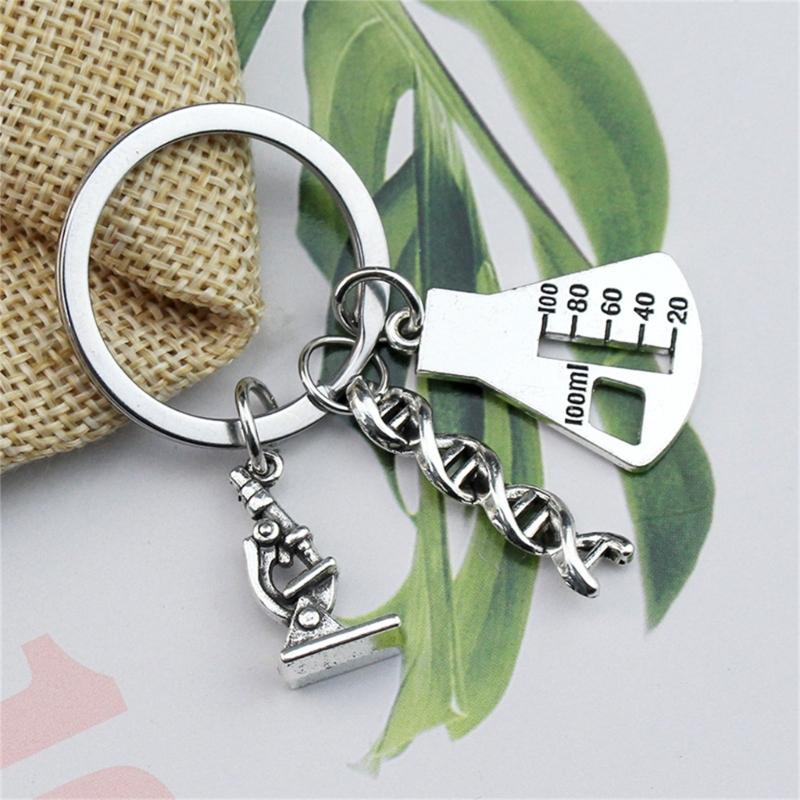 Science Keychain Microscope Chemistry Molecules Key Rings Key Jewelry Metal Texture Suitable for Gifts and Everyday Use