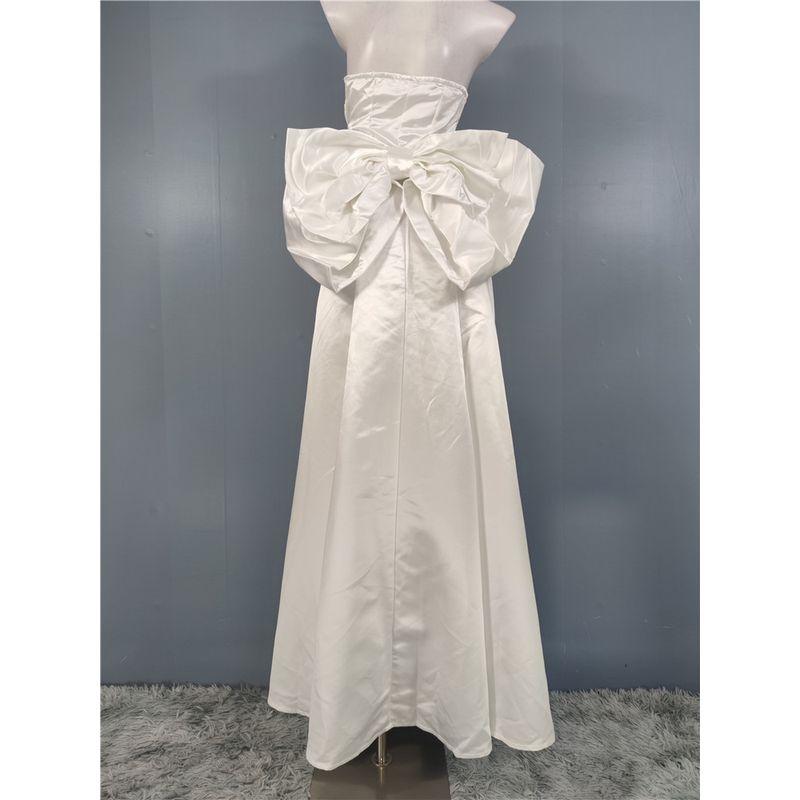 

Export Single Super High Texture Bows Slim-Fit Figure Flattering Dress Annual Party Party Host Evening Dress Dress Long Skirt Fairy White XL