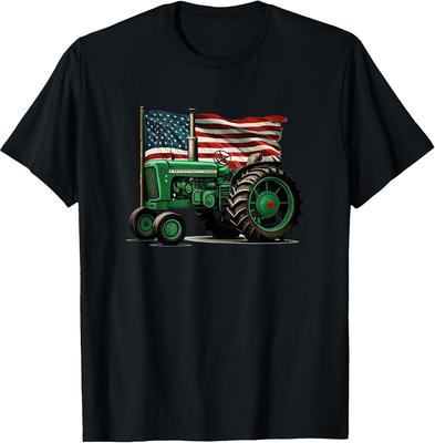 American Farm Tractor T-Shirt Featuring USA Flag Design