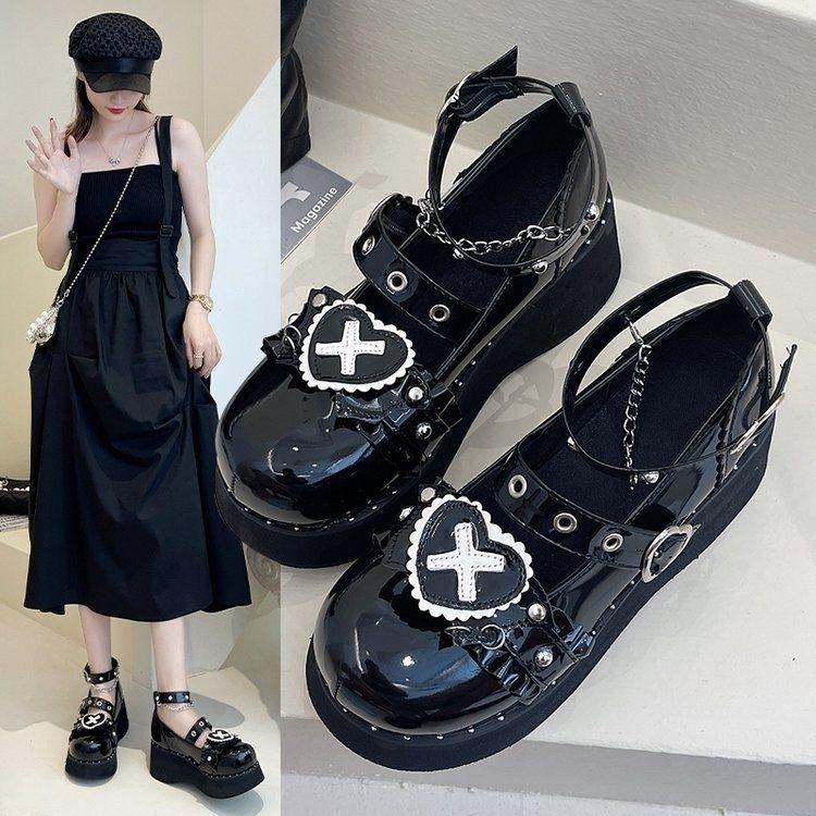 Summer thick-soled thin and versatile Korean version thick-soled heightening small leather shoes sweet British hottie Lolita cute