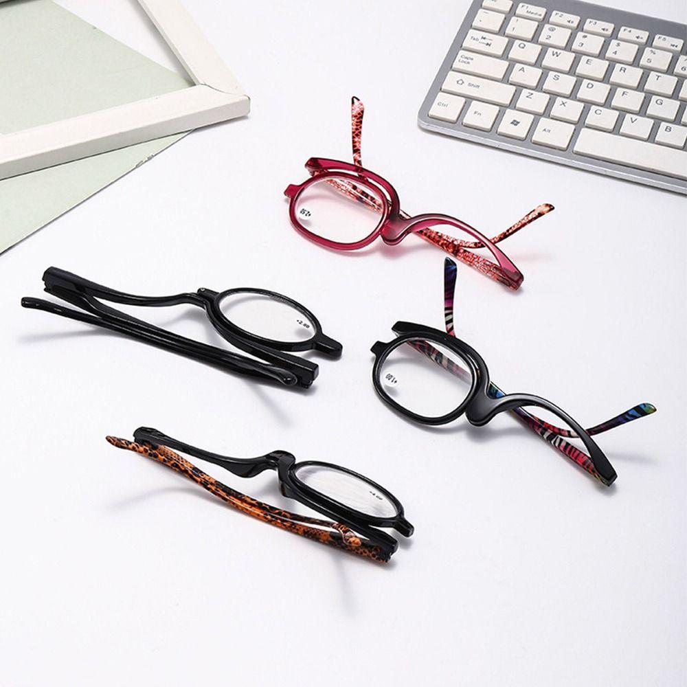 Flip Down Lenses Rotating Makeup Reading Glasses +1.0~+4.0 Diopter Cosmetic Glasses Woman