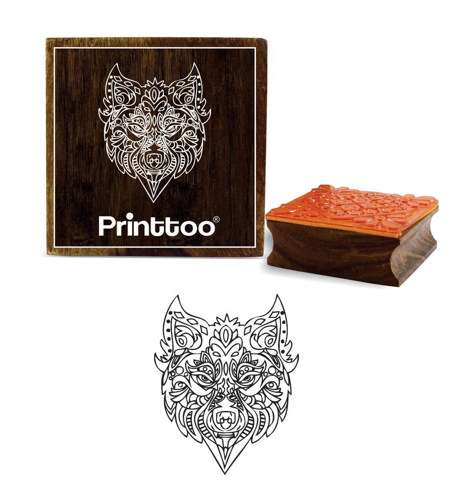 Printtoo Card Making Wooden Rubber Stamp Square Wolf Face Pattern Scrap-booking Stamps-2 x 2