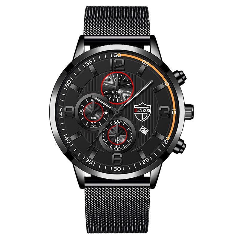 Men S Watch Fashion Stainless Steel Mesh Strap Calendar Luminous Quartz Watch