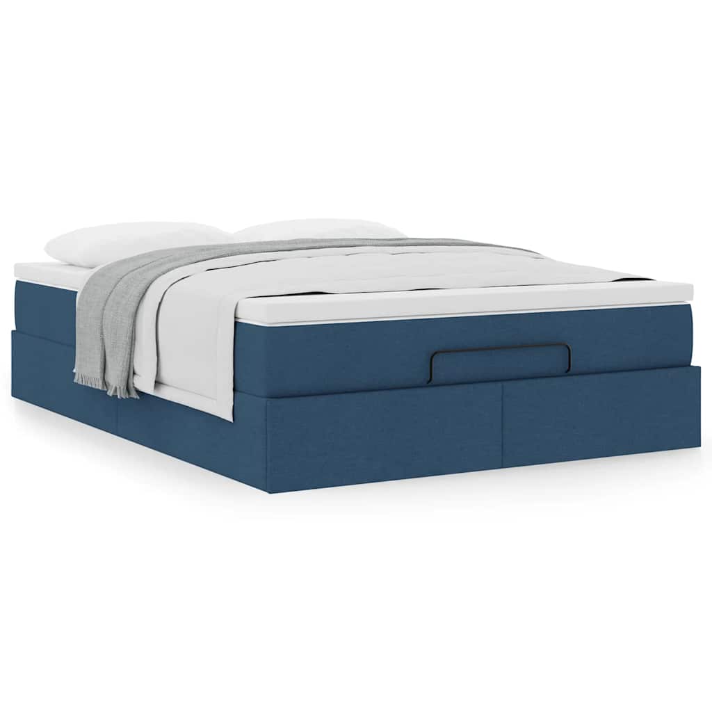 Ottoman Bed with Mattress Blue 140x200 cm Fabric