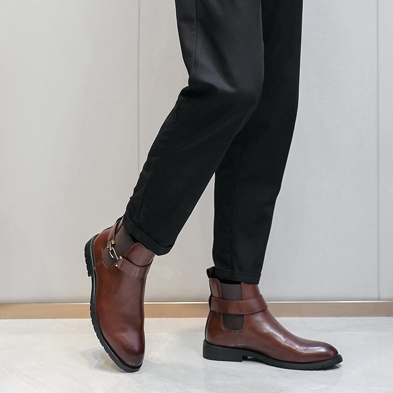 Fashion Golden Sapling Fashion Men Chelsea Boots PU Leather Man Business Shoes Big Size 38-46 British Style Mens Wedding Tide Ankle Boot