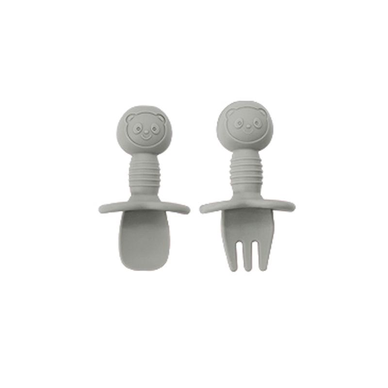 Children's Silicone Divided Plate & Cartoon Bear Spoon Fork Set - Drop-Proof Infant Feeding Tableware