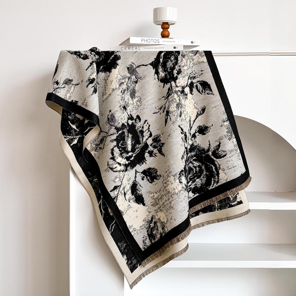 Luxury Brand Cashmere Women Floral Print Scarf Winter Warm Shawl and Wrap Bandana Pashmina Female Foulard Blanket Poncho