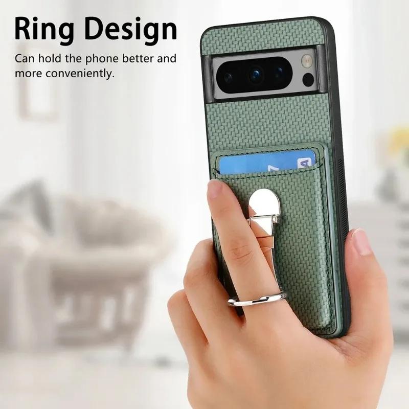 Für Google Pixel 9 Pro XL Magnetring-Ständerhalter-Hülle für Google Pixel 8A 7 6 Pro Leder-Kartensteckplatz-Geldbörse Schutzhülle