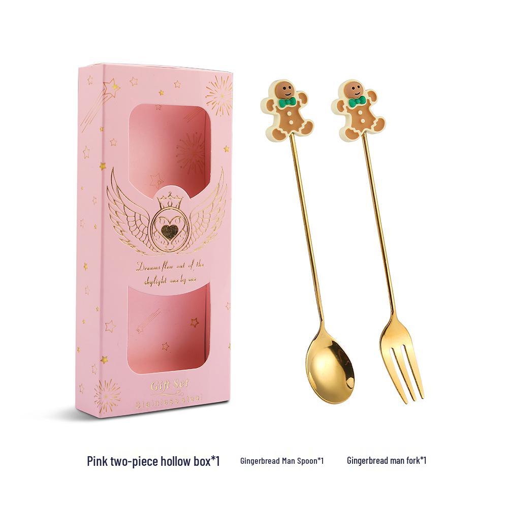 J Cross-border 430 Stainless Steel Christmas Dessert Spoon & Fork Set – Includes Ice Cream & Cake Utensils with Festive Elements