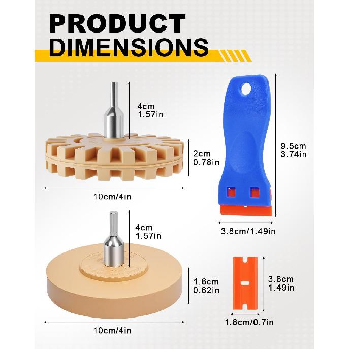 Eraser Wheel for Drill, Sticker Remover Tool for Automotive Car Sticker, Vinyl, Rv, with Plastic Scraper, Scraper Tool, Serrated&Solid Eraser Wheel -
