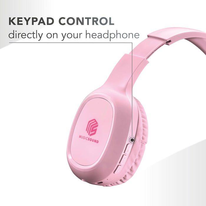 Casque audio - music sound - btheadbbasicmsp - bluetooth 5.0 - rose - 8h autonomie