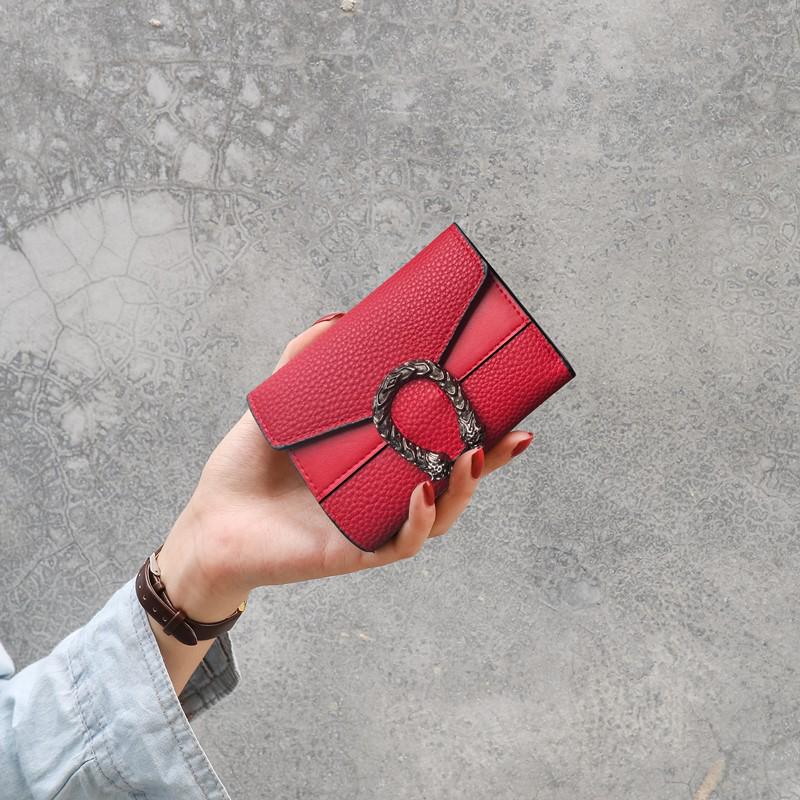 Niedliche Damen-Mini-Faltbörse & Kartenhalter mit Litschi-Maserung