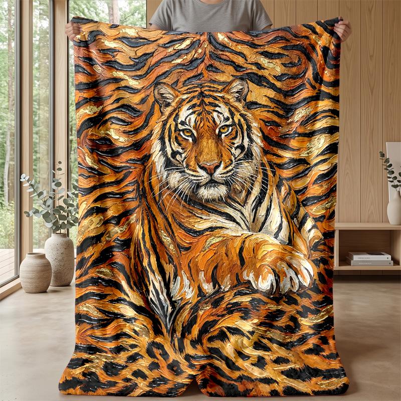 Tiger Spirit Warrior Theme Blanket Lightweight Warm Flannel Blanket Decorative Throw Blanket for Home Decoration