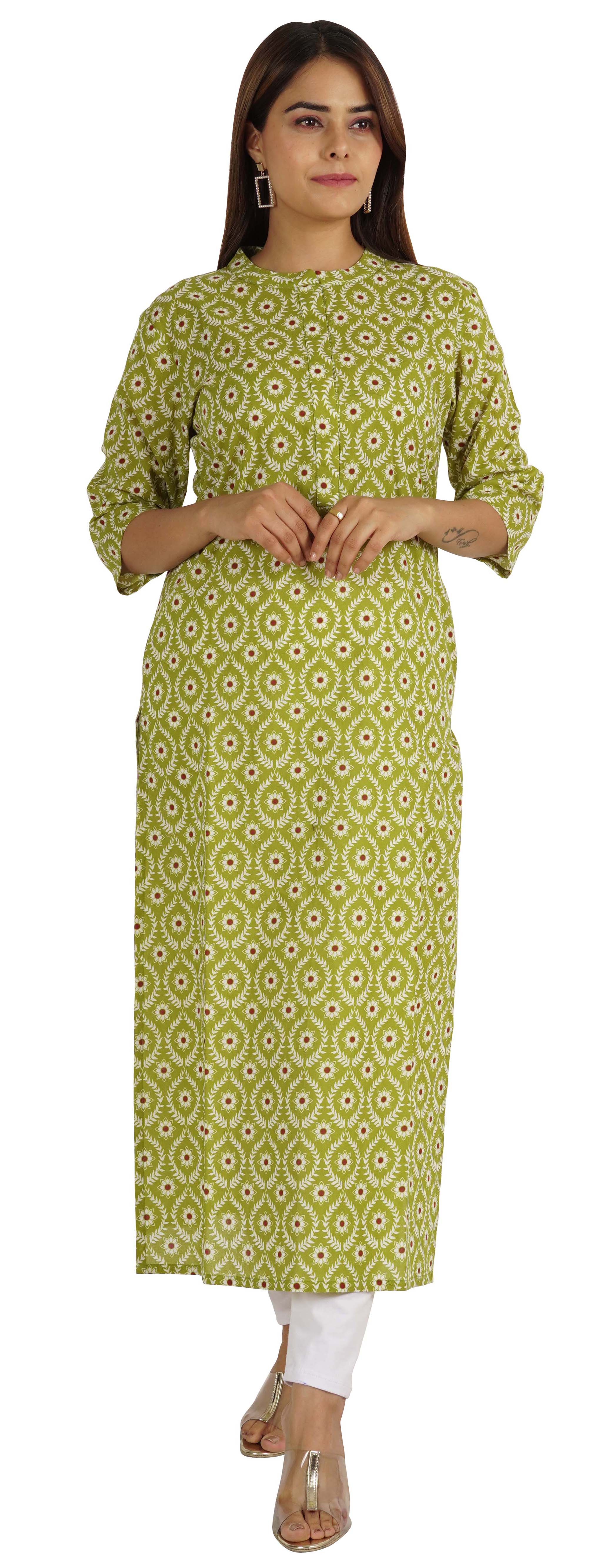 

Індійський етнічний курті з принтом Moomaya для жінок з довгим прямим коміром з мандарином XXL лаймовий