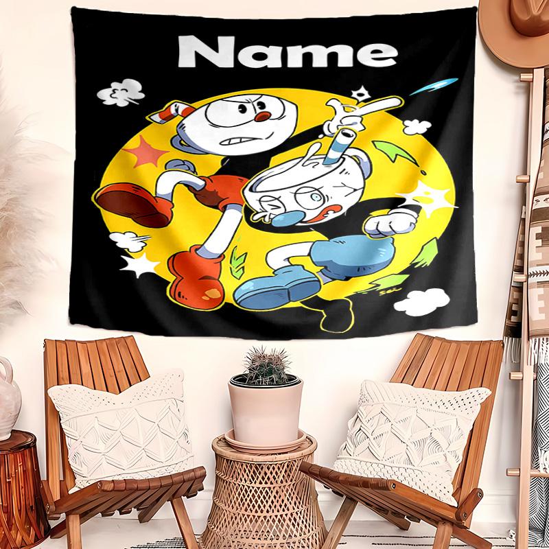 Personalized Cuphead Background Tapestry,Custom Name Birthday Party,Multifunctional Wall Decoration for Home Decor,Various Occasions