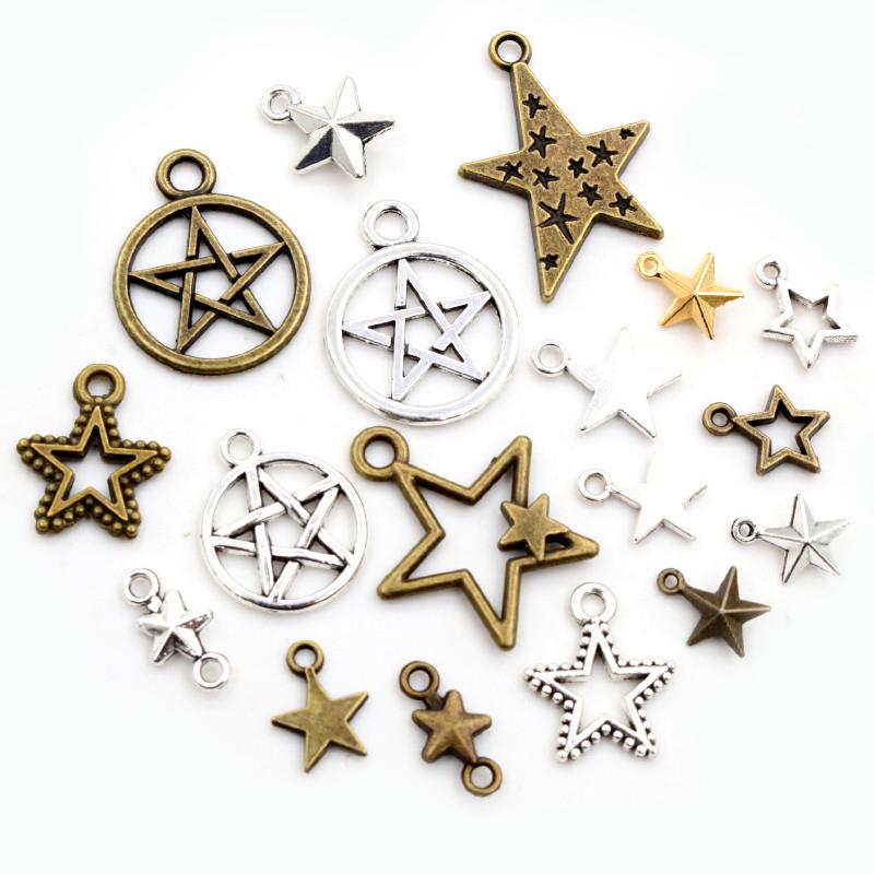 New Fashion Antique Silver Plated Bronze Stars Chrams Metal Alloy Pendant Charms for DIY Neckalce Jewelry Making Findings