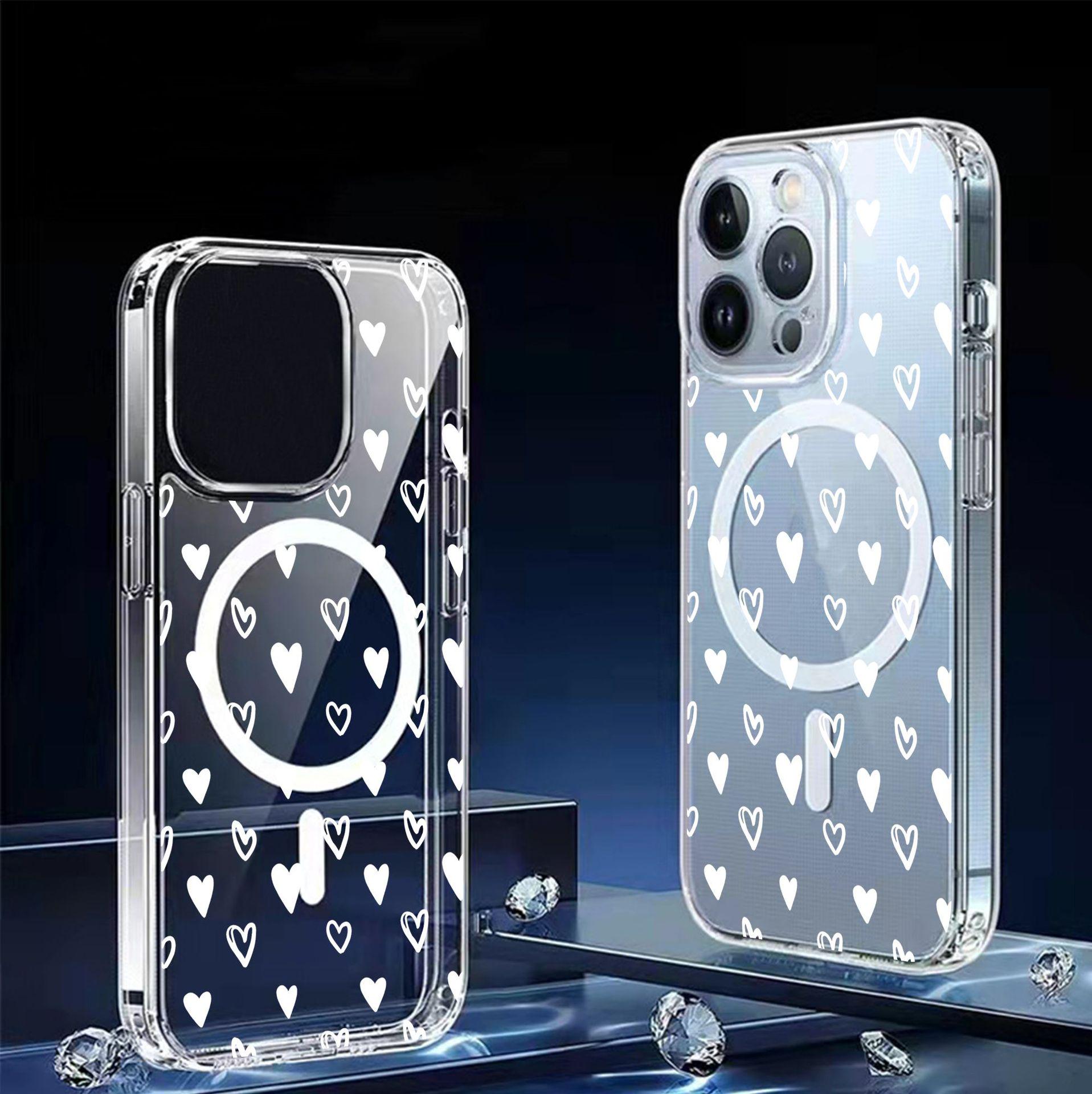 

White Heart Magnetic iPhone 15/16/17 Pro Max Transparent Full Coverage Case iPhone 16 прозорий