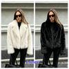 Casaco Feminino Quente de Pele Sintética Preto Luxuoso Casaco Longo de Pele Sintética Feminino Inverno Commute Lapela Manga Longa Jaqueta Tops