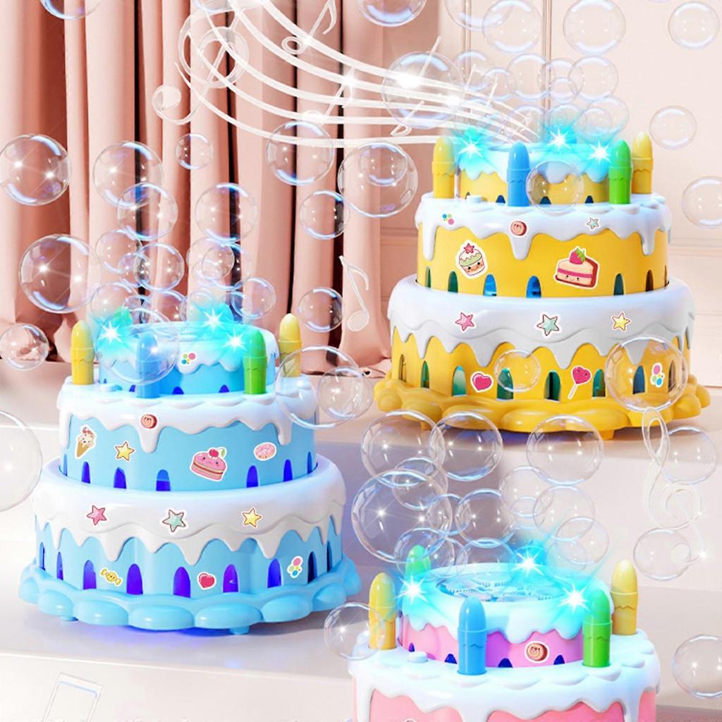 Cake Shape Bubble Machine Automatic Bubble Blowing Toy For Kids Outdoor Play Bubble Maker Toy for Birthday Celebration  Yellow