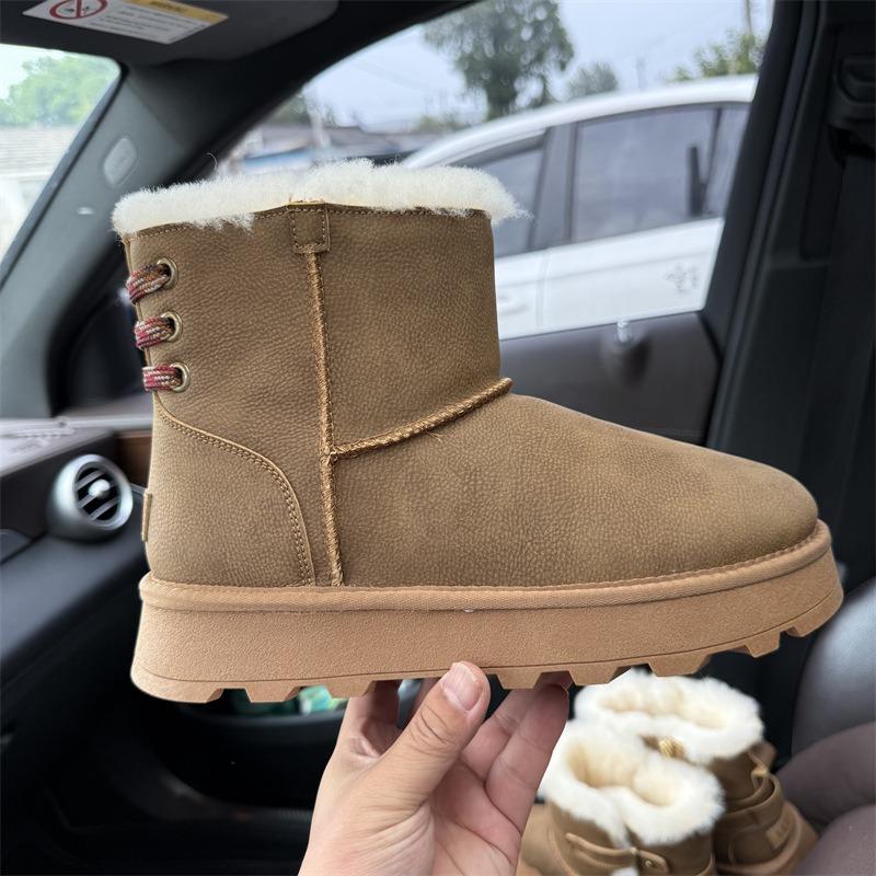 

Winter new medium tube snow boots women s winter thick-soled woven with cowhide wool thickened velvet warm shoes 35