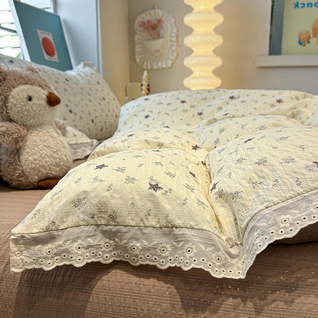 New Floral Jacquard Lace Cotton Duvet Cover Set - Four Pieces with Textured Embroidery
