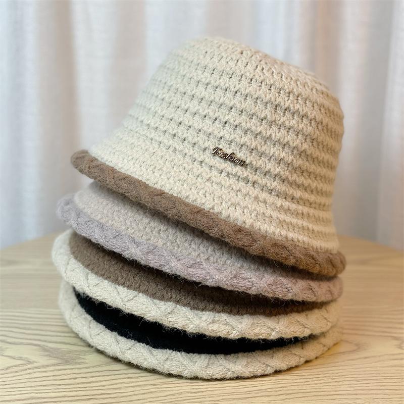 Autumn and Winter Wool Basin Hat Women's Fashionable Warm Knitted Fisherman Hat Showing Face Small Korean Style Hat Bucket Hat To Keep Warm In Winter