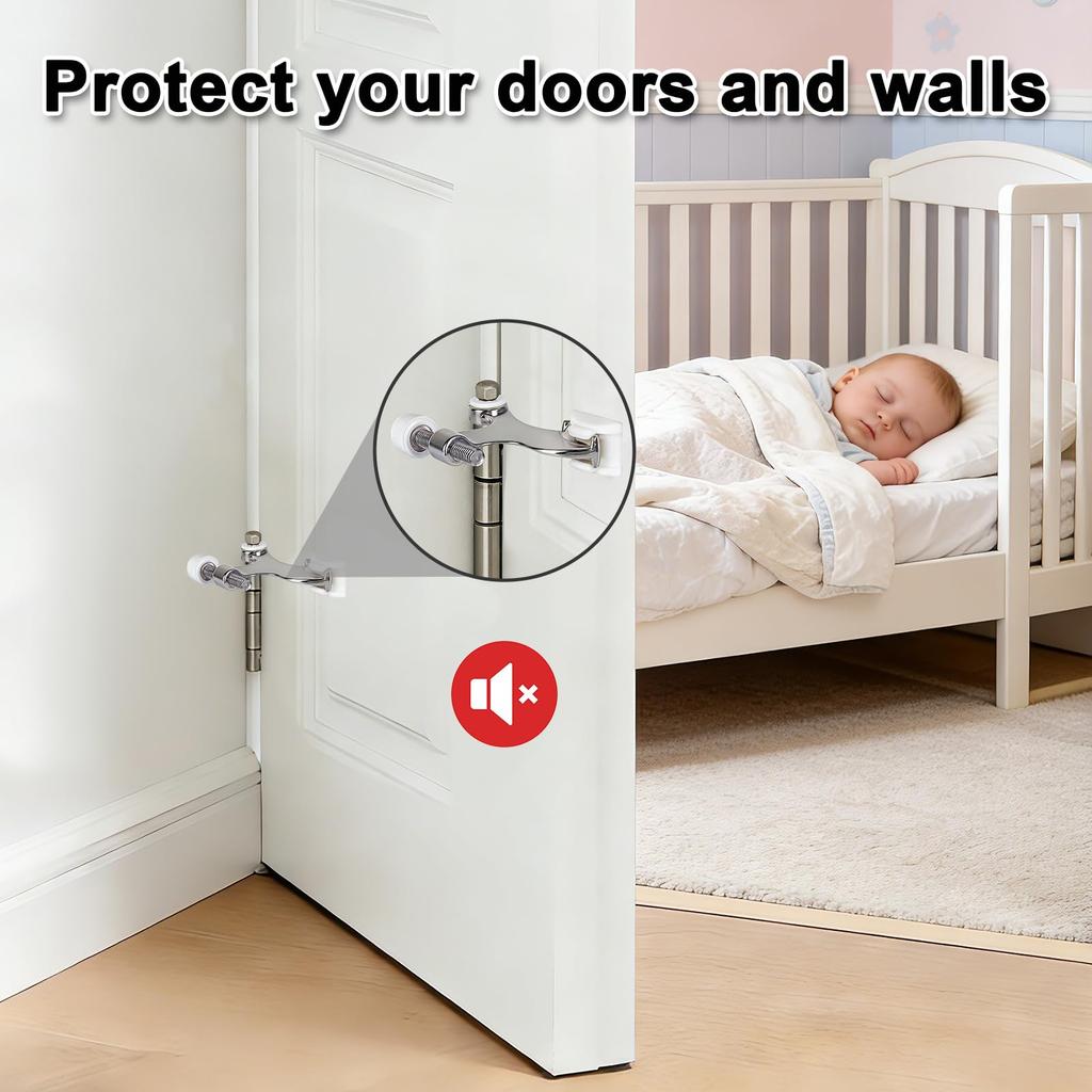 Hinged anti collision door stop 2 sets  adjustable heavy duty design silver white