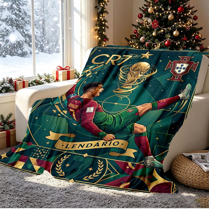 Cristiano Ronaldo Pattern Blanket for Home Decoration, Bed, Sofa, Car Travel, Camping, Suitable for All Seasons, Birthday Christmas Gift