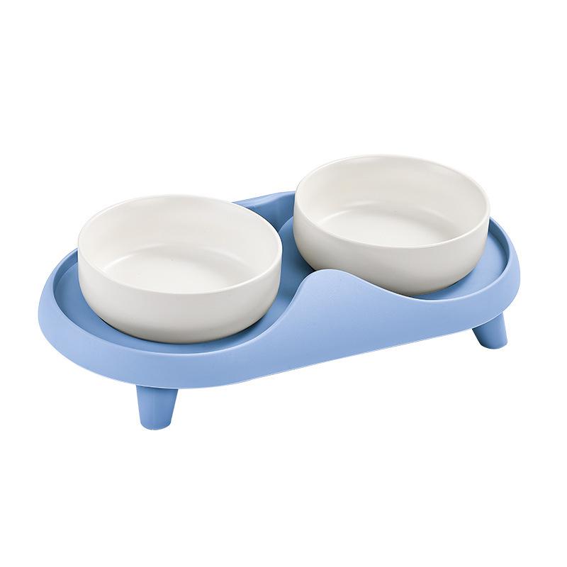 Ciotola Doppia in Ceramica per Gatti - Design Rialzato, Antiscivolo, Anti-Ribaltamento per Cibo e Acqua