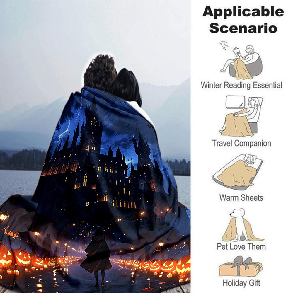 1pc Castle Halloween Flannel Blanket Soft Warm Throw for Home, Office, Travel, All-Season Cozy Bedding GiftL1111