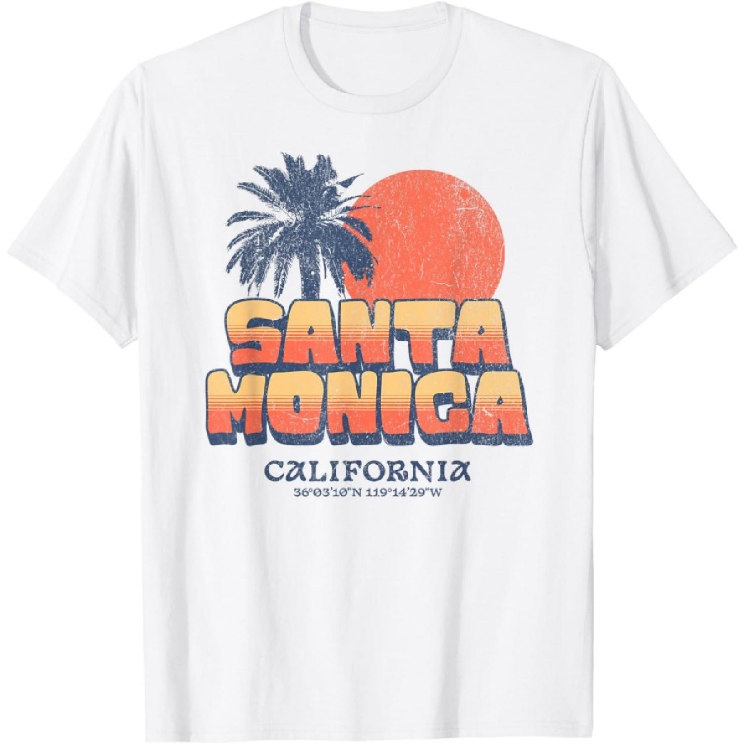 Сан-Моника Калифорния Ретро Закат Пальма Калифорнийский Пляж Футболка S