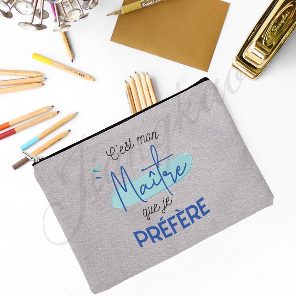 Merci Maitre Print Pencil Bag  Men Travel Toiletry Organizer Bags Makeup Pouch  Teacher's Day Graduation Thanks Gift for Teacher