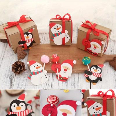 Christmas Lollipop Paper Cards Santa Claus/Penguin Candy Holder Package Xmas New Year Gifts Birthday Party Decorations