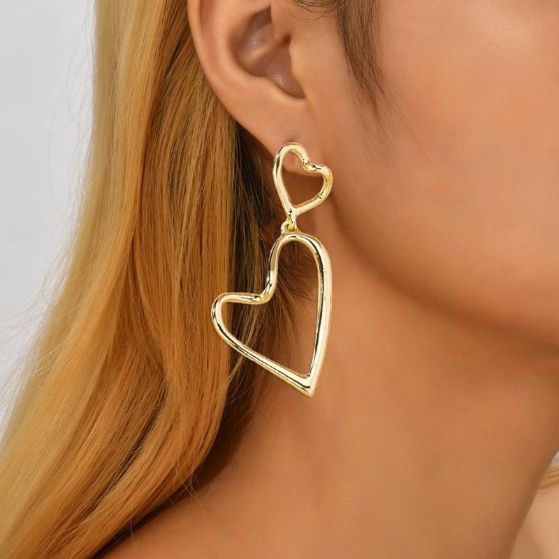 Vintage Double Love-heart Earrings Personality Earrings Retro French Style High Graded Ear Jewelry Valentines Gift