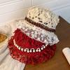 Handmade Crochet Bucket Hat Summer Weave Basin Caps Sweet Beads Knitted Hat  Girls