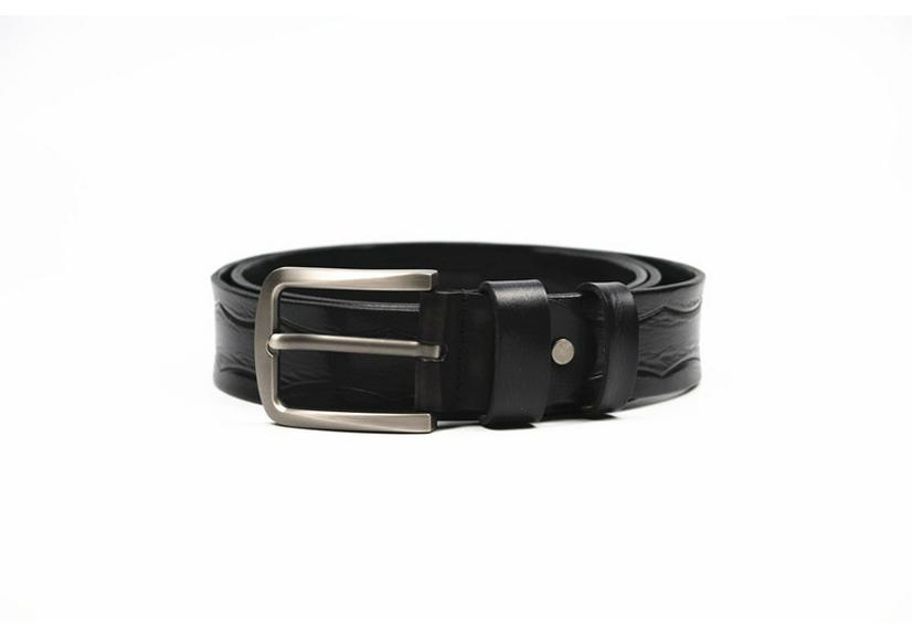 Men's Retro Business Belt - Genuine Cowhide Leather with Alloy Pin Buckle and Embossed Design