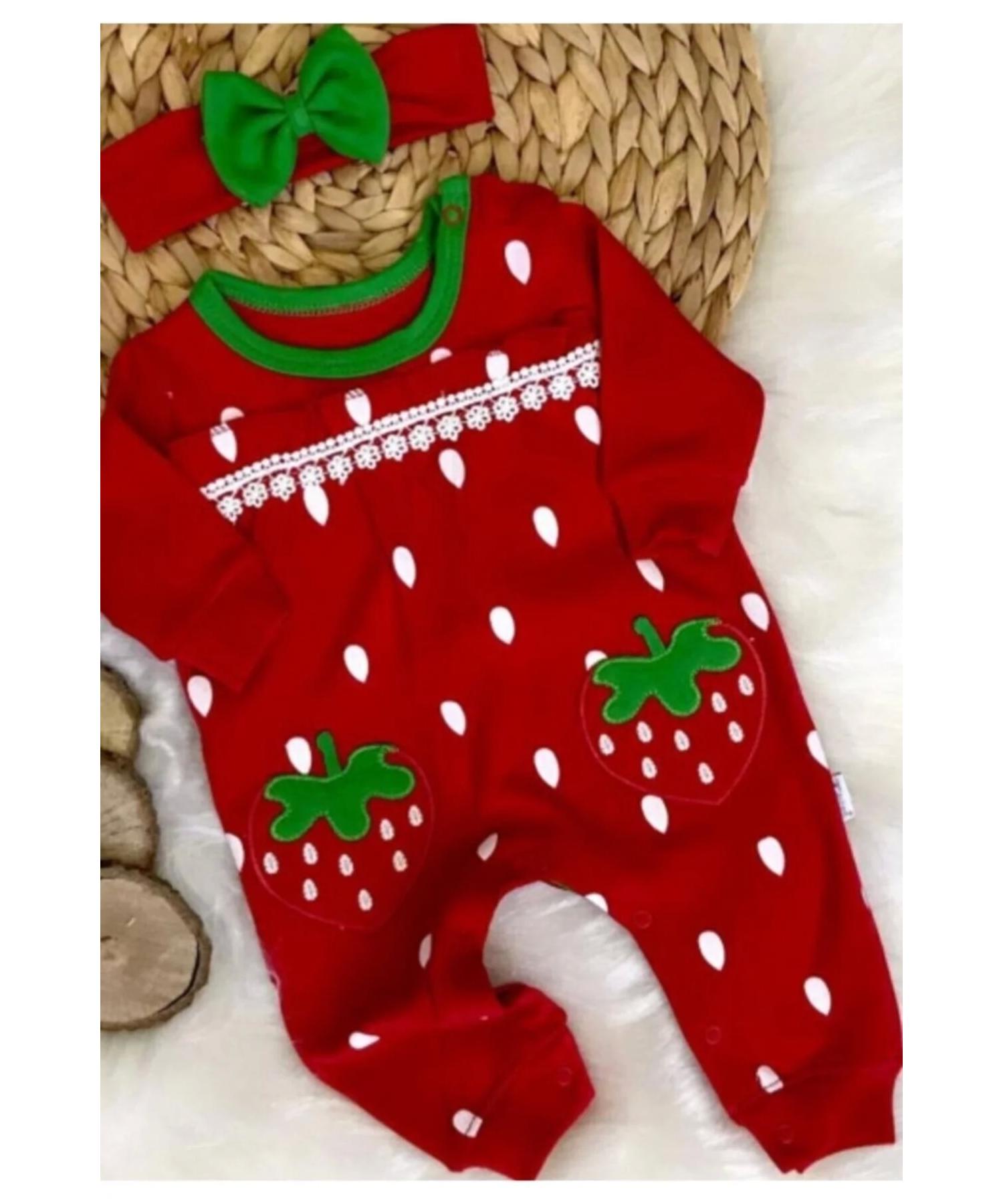 

Хлопковые комбинезоны для маленьких девочек с вышивкой клубники