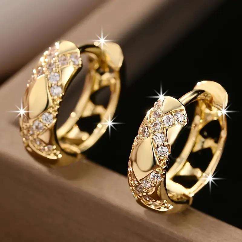

Golden-Tone Bohemian Cross Hoop Earrings for Women Sparkling Synthetic CZ Design Ear Buckle Wedding Jewelry Gifts золотой