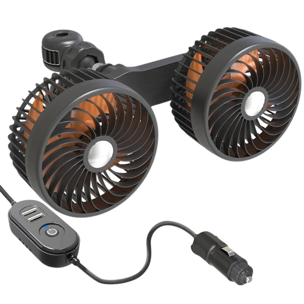 Autositz-Rückenkühlventilator 360-Grad-Drehung Auto-Kopfstützen-Belüftungsventilator USB-Aufladung Doppelkopffächer Nackenkühler Auto-Innenraum