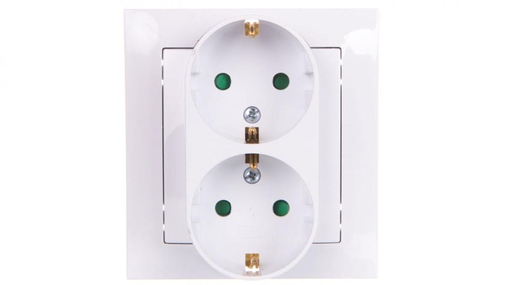 Impresja Double Socket Z/U Schuko With Shutters White Gp-2Ysp/00