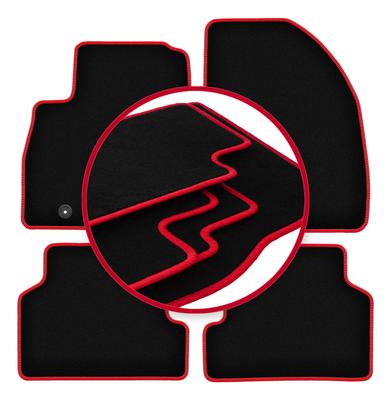 Velour Floor Mats with Red Edge For: Ford Focus MK2 Estate, Sedan, Hatchback (2004-2011)