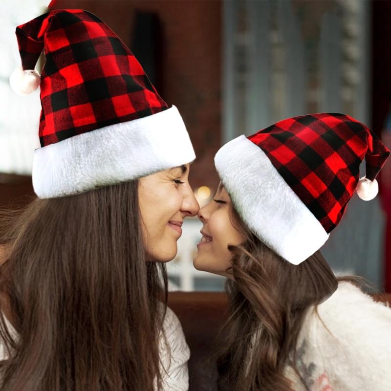 Adult Cosplay Santa Hat Comfortable Hat Traditional Lattice Pattern Christmas Santa Hat for Adult New Year Presents