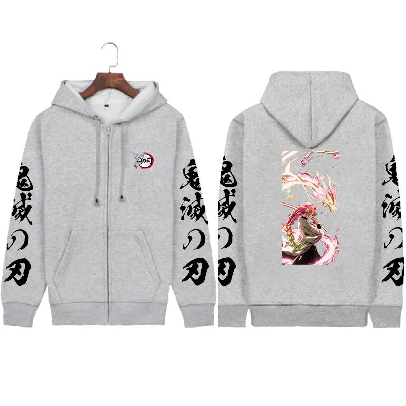 Hot Anime Demon Slayer Kanroji Mitsuri Printed Hooded Men Women Zipper Hoodies Manga Sweatshirt Harajuku Casual Zip Up Jacket