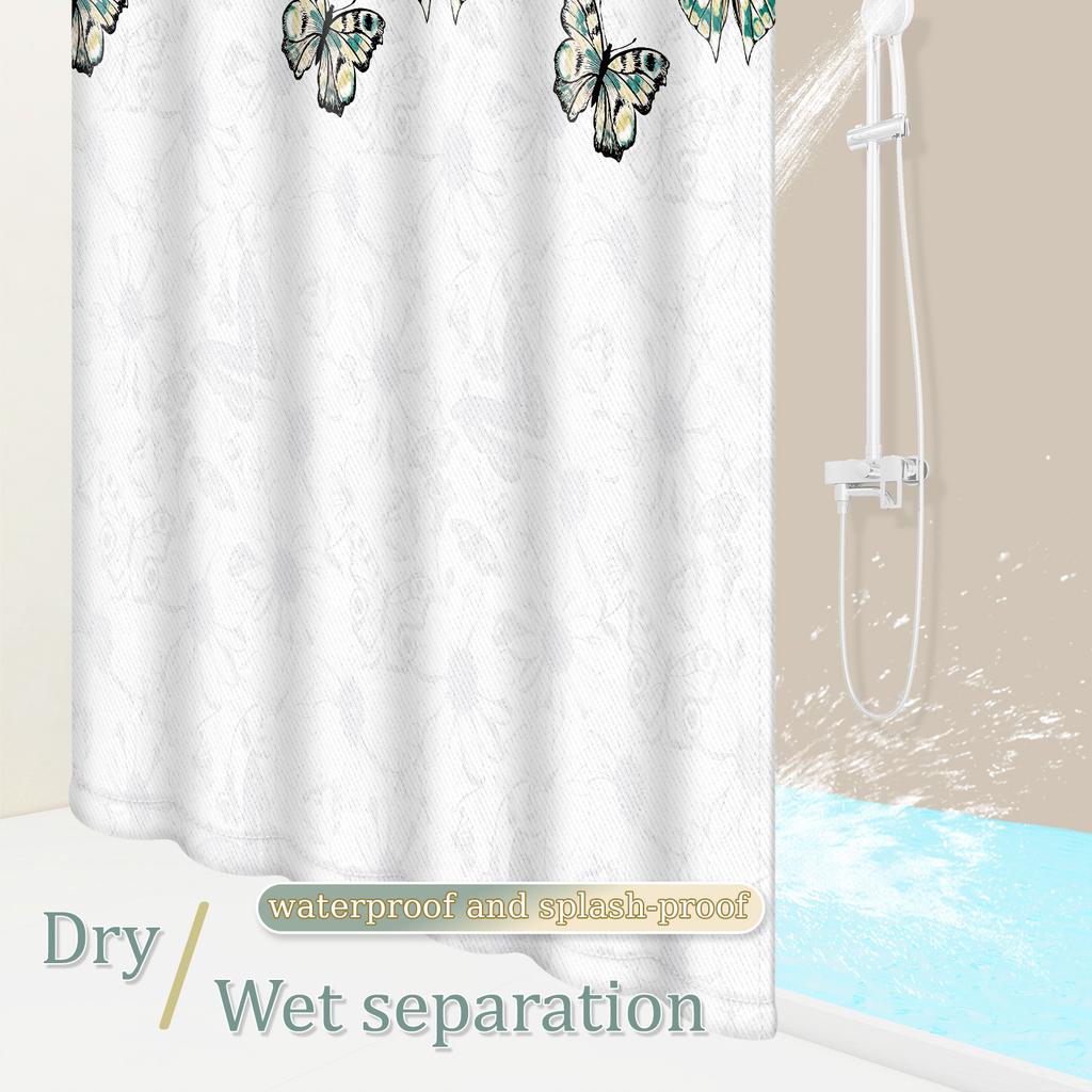 Vibrant Butterfly Print Bath Curtain - Waterproof Quick-Dry Polyester with Playful Design